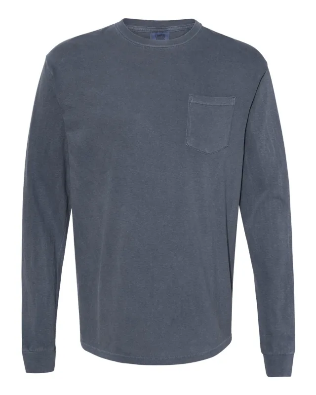 4410 Unisex Garment-Dyed Heavyweight Long Sleeve Pocket T-Shirt · Denim · front · Garment reference