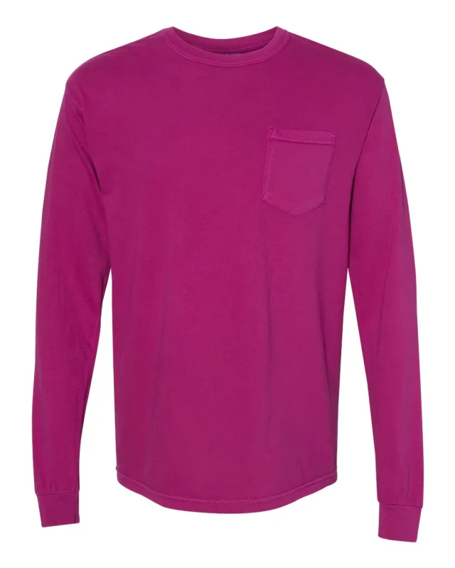 4410 Unisex Garment-Dyed Heavyweight Long Sleeve Pocket T-Shirt · Boysenberry · front · Garment reference
