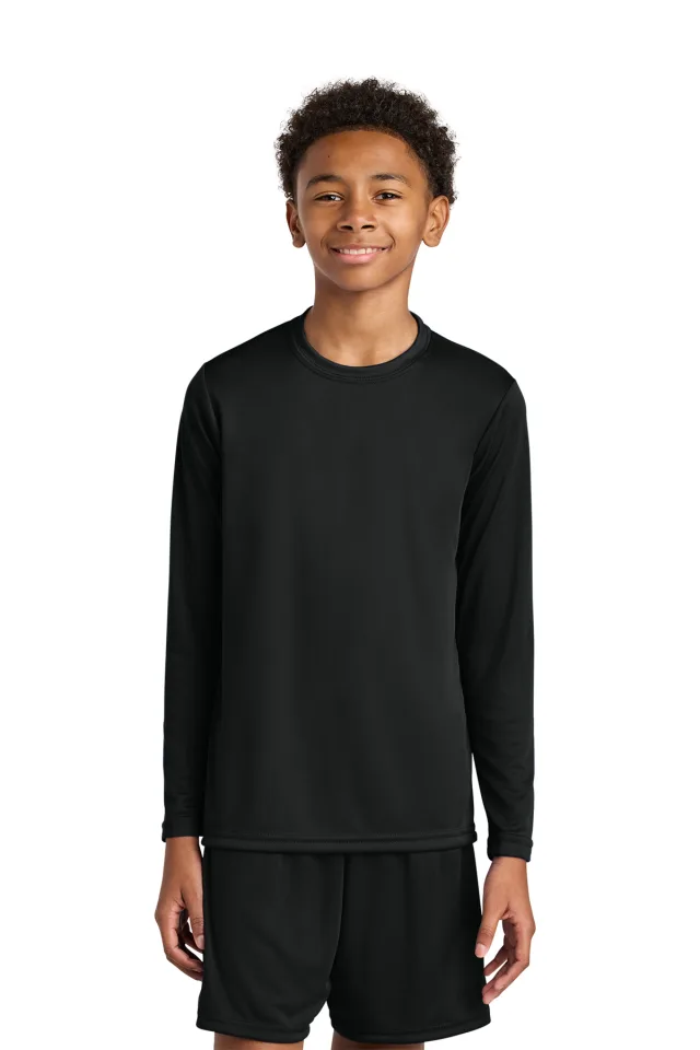 A4 Youth Cooling Performance Long Sleeve Tee · Black · front · Garment reference