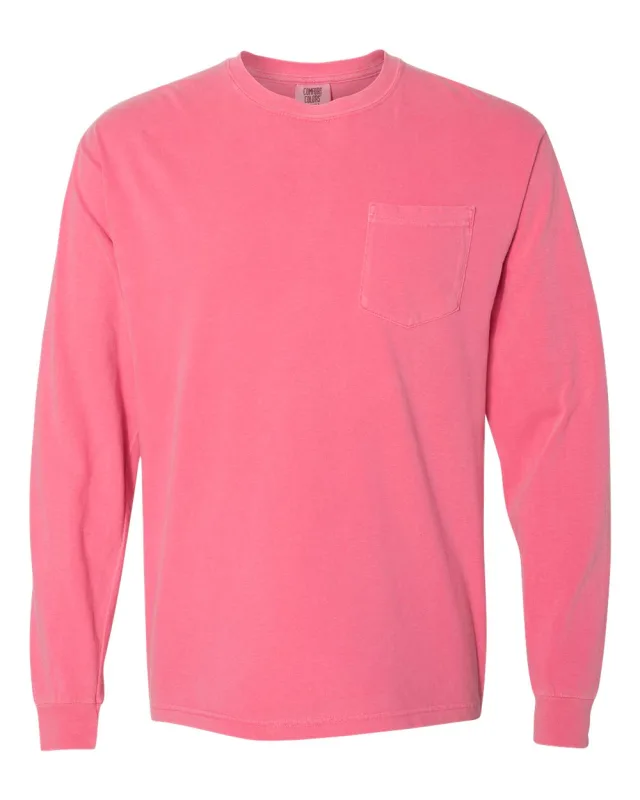 4410 Unisex Garment-Dyed Heavyweight Long Sleeve Pocket T-Shirt · Crunchberry · front · Garment reference
