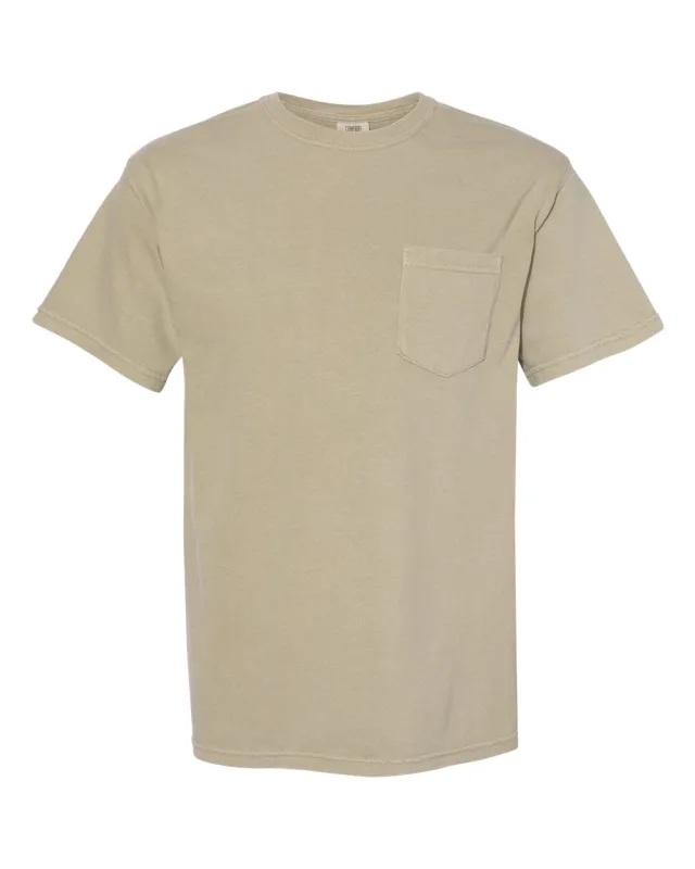 6030 Unisex Garment-Dyed Heavyweight Pocket T-Shirt · Khaki · front · Garment reference