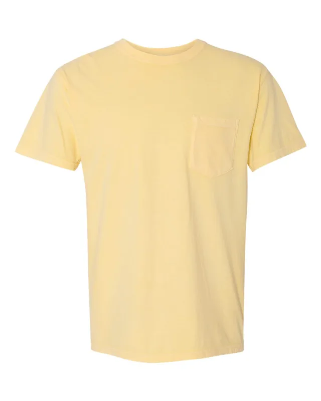 6030 Unisex Garment-Dyed Heavyweight Pocket T-Shirt · Butter · front · Garment reference