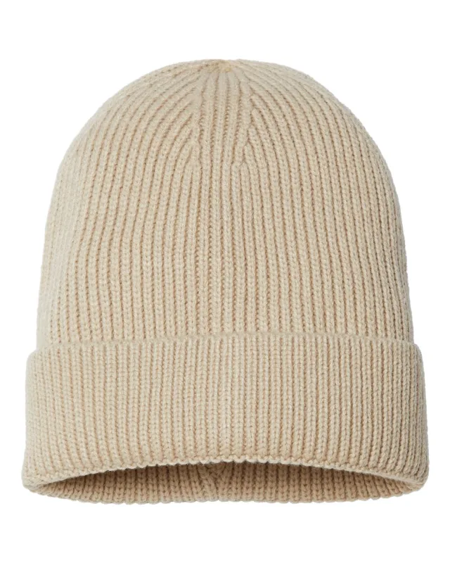 ANDY Sustainable Fine Rib Cuffed Beanie · Light Beige · front · Garment reference