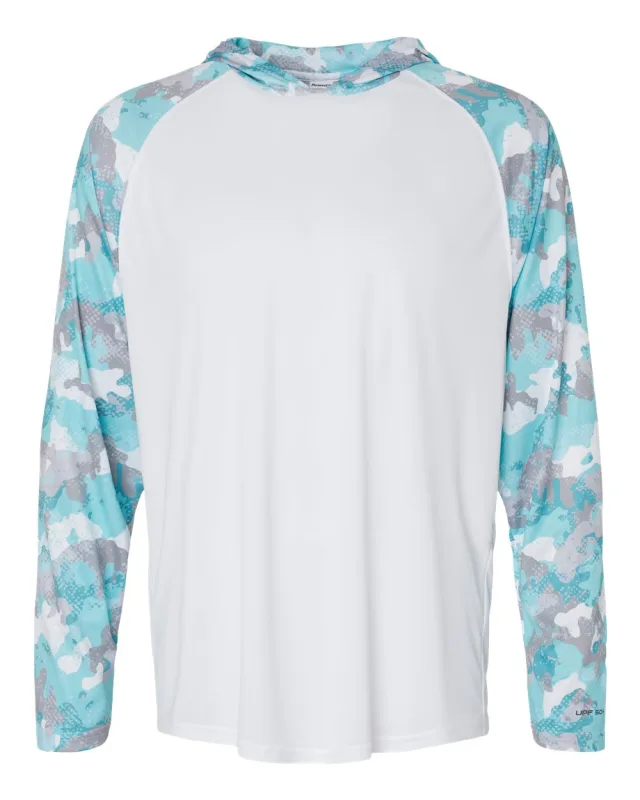 240 Unisex Tortuga Extreme Performance Hooded Long Sleeve T-Shirt · White/ Aqua Camo · front · Garment reference