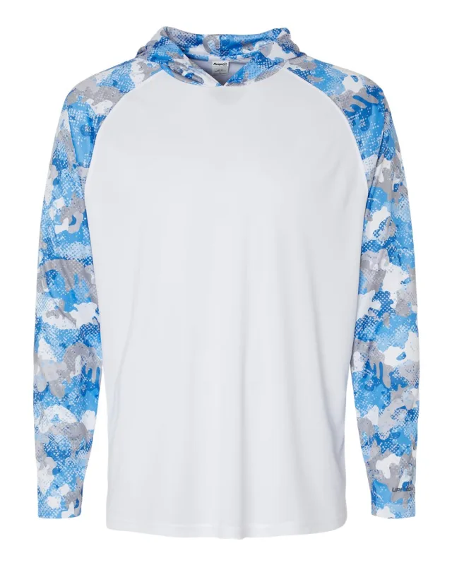 240 Unisex Tortuga Extreme Performance Hooded Long Sleeve T-Shirt · White/ Blue Mist Camo · front · Garment reference