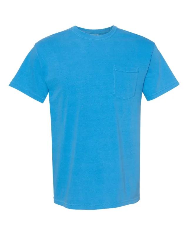 6030 Unisex Garment-Dyed Heavyweight Pocket T-Shirt · Royal Caribe · front · Garment reference