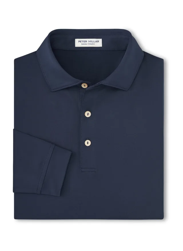 Peter Millar Men's Solid Performance Long-Sleeve Jersey Polo · Navy · Supplier photo