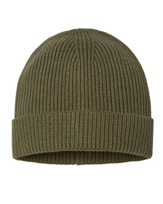 ANDY Sustainable Fine Rib Cuffed Beanie · Olive · front · Garment reference