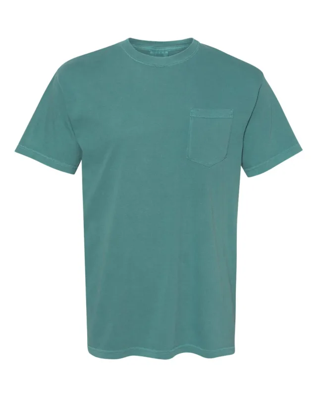 6030 Unisex Garment-Dyed Heavyweight Pocket T-Shirt · Emerald · front · Garment reference