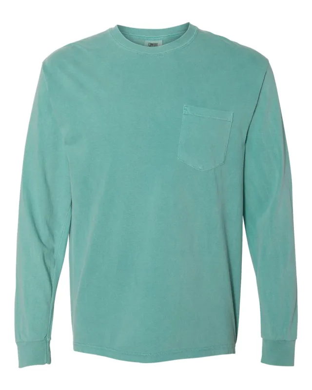 4410 Unisex Garment-Dyed Heavyweight Long Sleeve Pocket T-Shirt · Seafoam · front · Garment reference