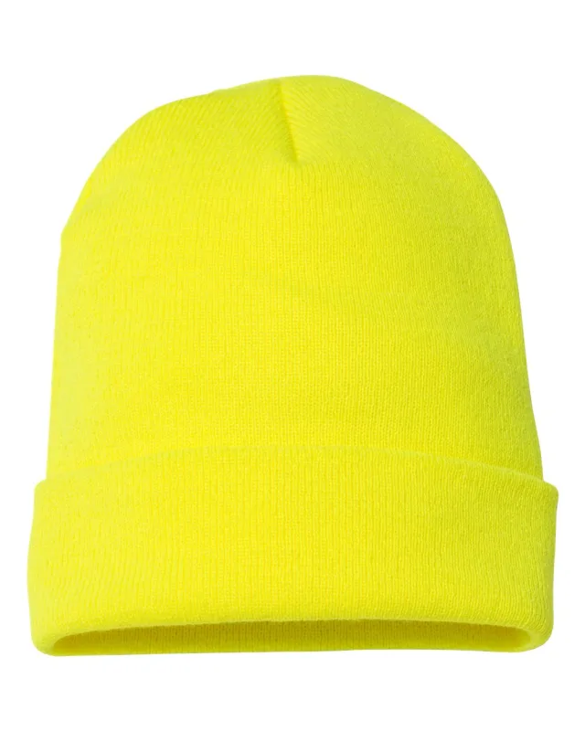 1501KC Cuffed Beanie · Safety Yellow · front · Garment reference