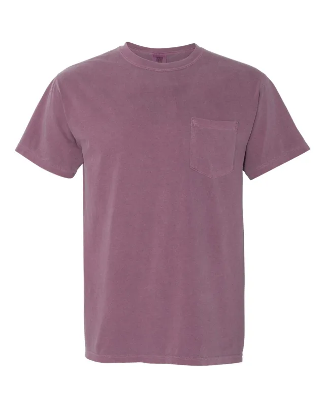 6030 Unisex Garment-Dyed Heavyweight Pocket T-Shirt · Berry · front · Garment reference