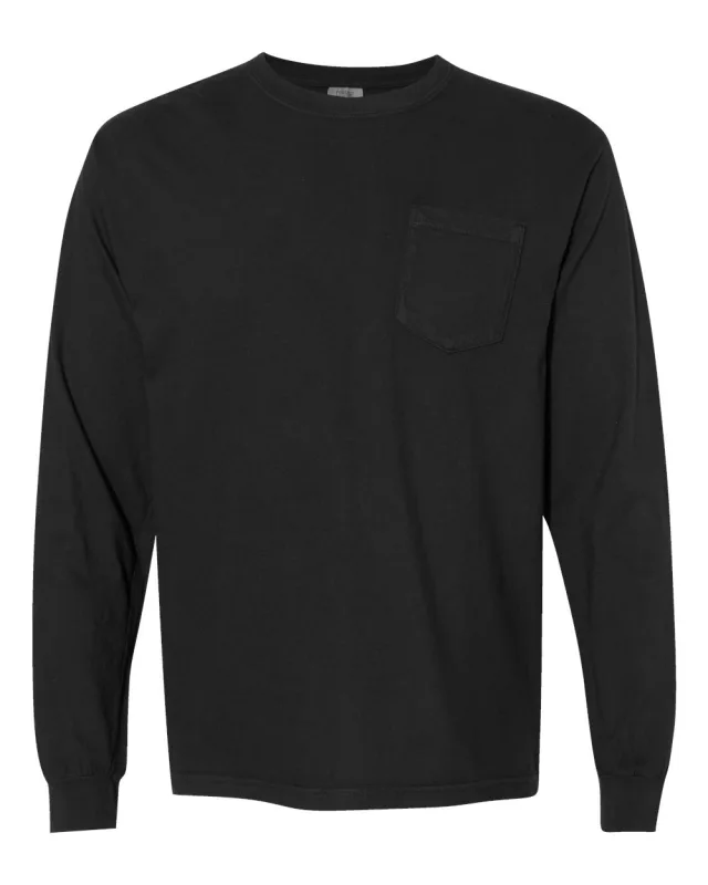 4410 Unisex Garment-Dyed Heavyweight Long Sleeve Pocket T-Shirt · Black · front · Garment reference