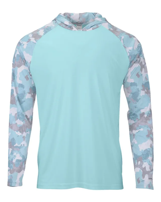 240 Unisex Tortuga Extreme Performance Hooded Long Sleeve T-Shirt · Aqua Blue · front · Garment reference