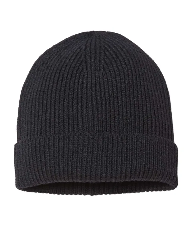 ANDY Sustainable Fine Rib Cuffed Beanie · Black · front · Garment reference