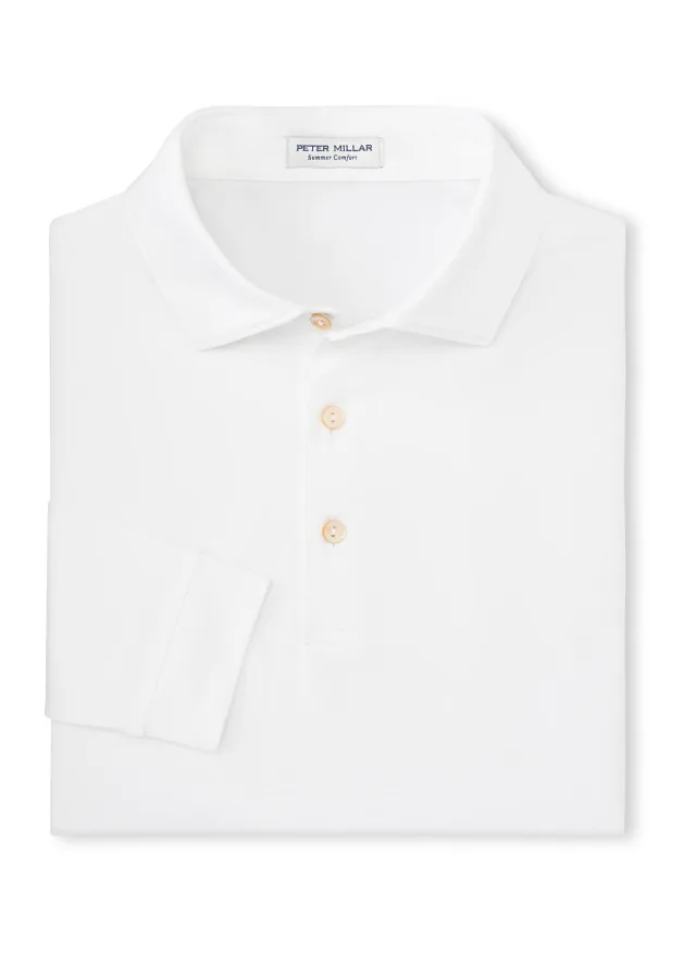 Peter Millar Men's Solid Performance Long-Sleeve Jersey Polo · White · Supplier photo