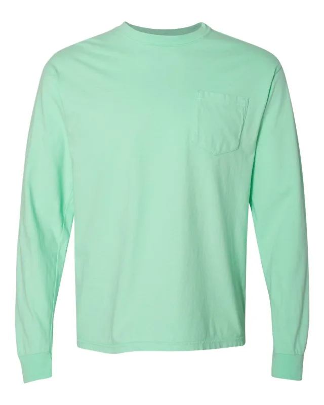 4410 Unisex Garment-Dyed Heavyweight Long Sleeve Pocket T-Shirt · Island Reef · front · Garment reference
