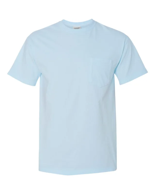 6030 Unisex Garment-Dyed Heavyweight Pocket T-Shirt · Chambray · front · Garment reference