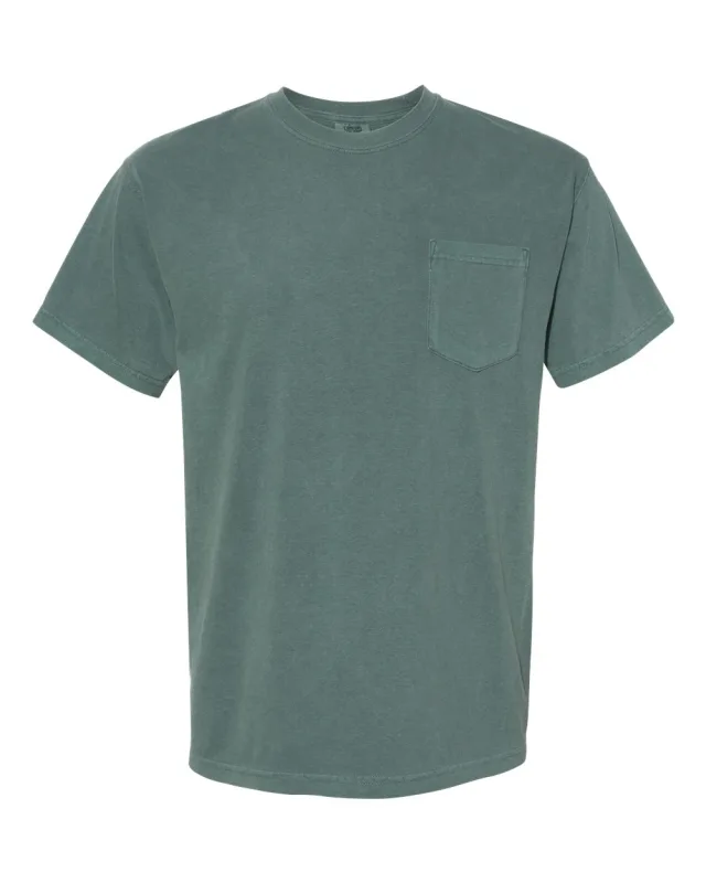 6030 Unisex Garment-Dyed Heavyweight Pocket T-Shirt · Blue Spruce · front · Garment reference