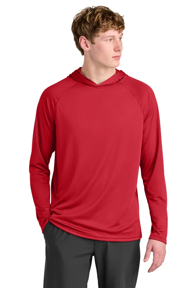 A4 Cooling Performance Long Sleeve Hooded Tee · Scarlet · front · Garment reference