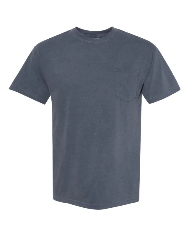6030 Unisex Garment-Dyed Heavyweight Pocket T-Shirt · Denim · front · Garment reference