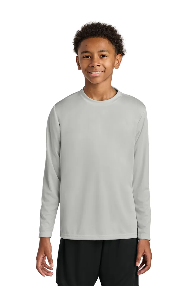 A4 Youth Cooling Performance Long Sleeve Tee · Silver · front · Garment reference
