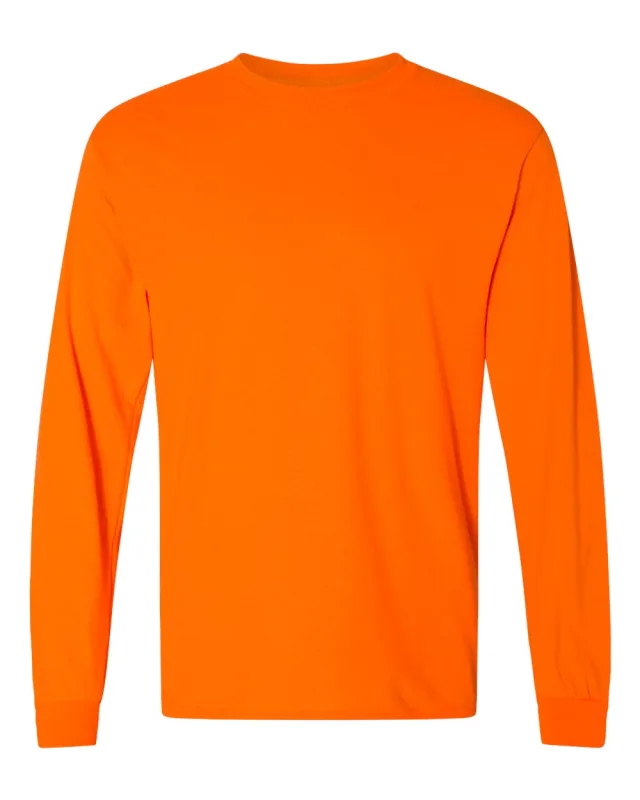 8400 Unisex DryBlend® 50/50 Long Sleeve T-Shirt · Safety Orange · front · Garment reference