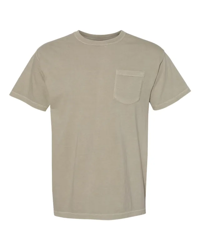 6030 Unisex Garment-Dyed Heavyweight Pocket T-Shirt · Sandstone · front · Garment reference