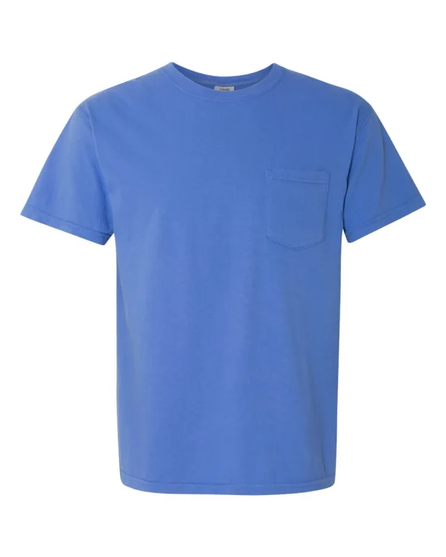 6030 Unisex Garment-Dyed Heavyweight Pocket T-Shirt · Mystic Blue · front · Garment reference