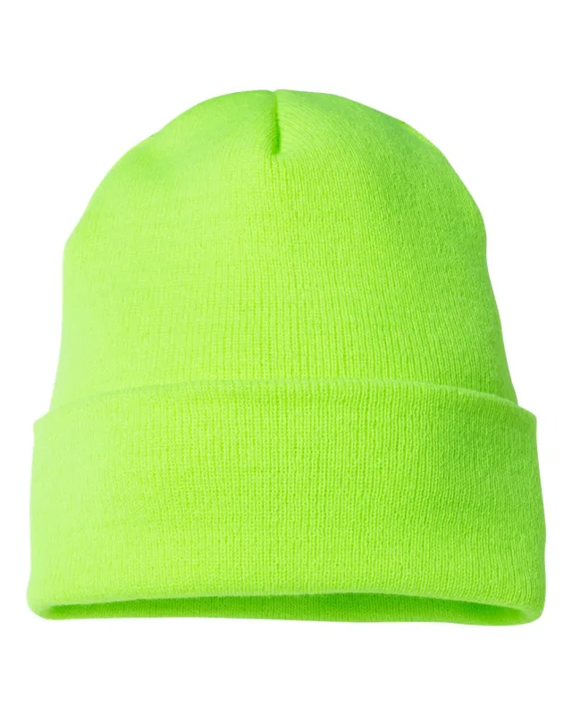 1501KC Cuffed Beanie · Safety Green · front · Garment reference