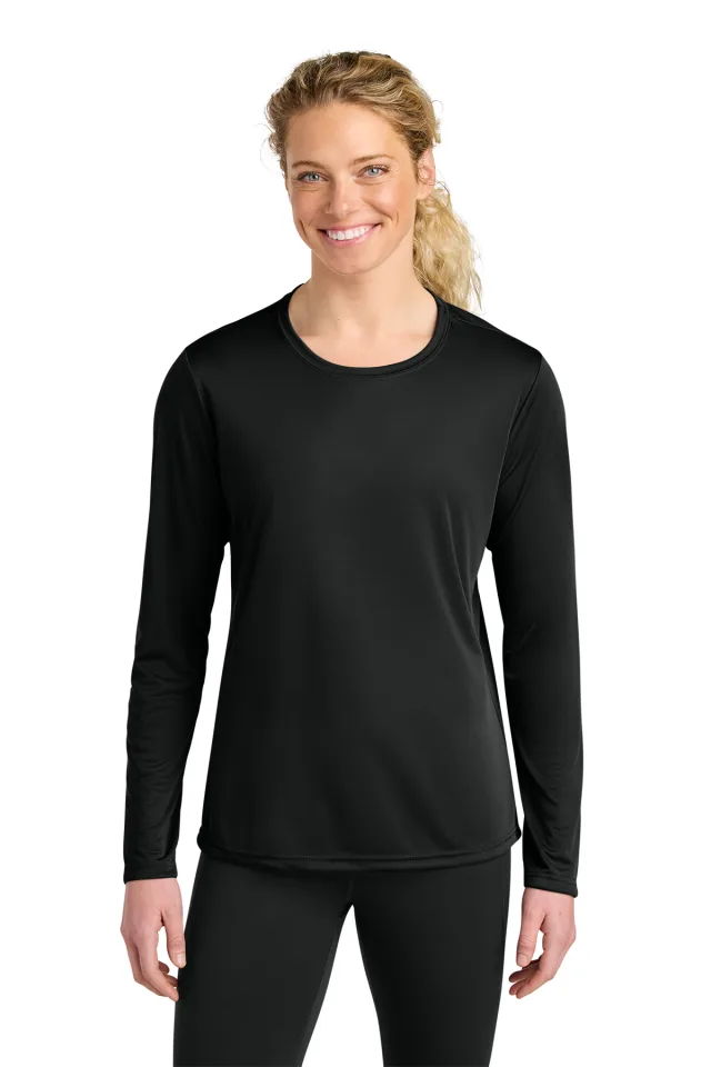 A4 Women’s Cooling Performance Long Sleeve Tee · Black · front · Garment reference