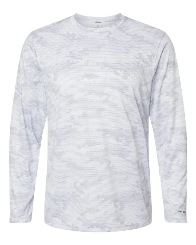 217 Unisex Pompano Performance Camo Long Sleeve T-Shirt · White · front · Garment reference