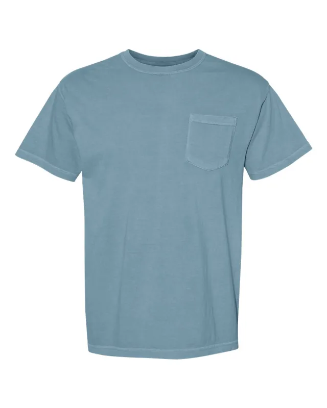 6030 Unisex Garment-Dyed Heavyweight Pocket T-Shirt · Ice Blue · front · Garment reference