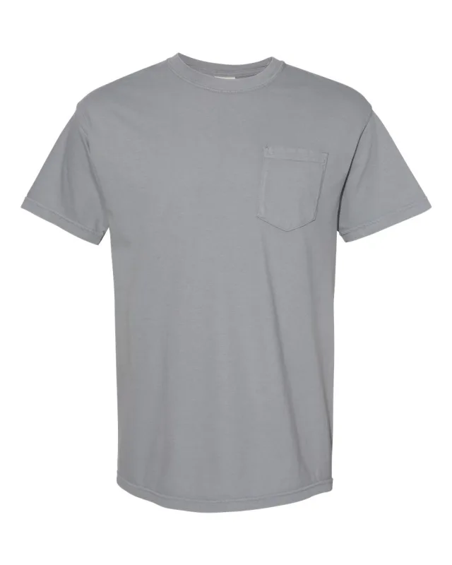 6030 Unisex Garment-Dyed Heavyweight Pocket T-Shirt · Granite · front · Garment reference
