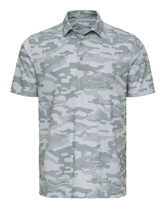 170 Men's Newport Camo Polo · Grey Camo · front · Garment reference