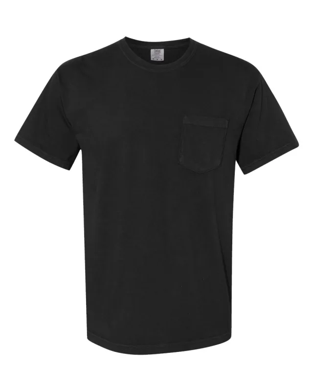 6030 Unisex Garment-Dyed Heavyweight Pocket T-Shirt · Black · front · Garment reference