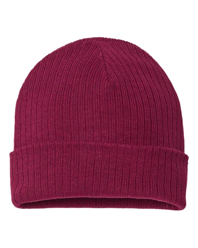 RIO Sustainable Rib Cuffed Beanie · Burgundy · front · Garment reference
