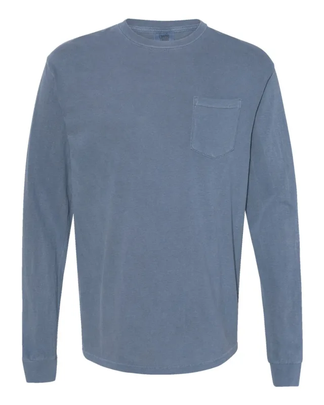 4410 Unisex Garment-Dyed Heavyweight Long Sleeve Pocket T-Shirt · Blue Jean · front · Garment reference