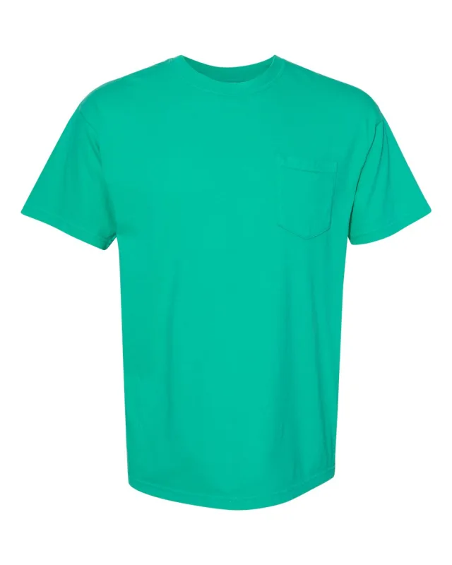 6030 Unisex Garment-Dyed Heavyweight Pocket T-Shirt · Island Green · front · Garment reference