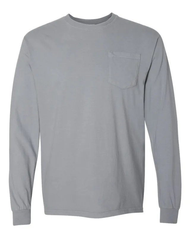 4410 Unisex Garment-Dyed Heavyweight Long Sleeve Pocket T-Shirt · Granite · front · Garment reference