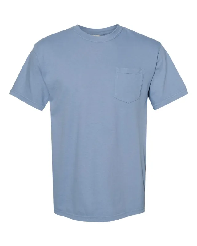 6030 Unisex Garment-Dyed Heavyweight Pocket T-Shirt · Washed Denim · front · Garment reference