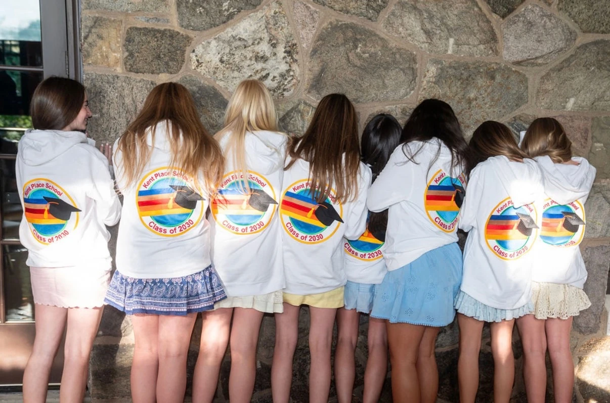 Kent Place School Class of 2030 wearing custom embroidered graduation hoodies